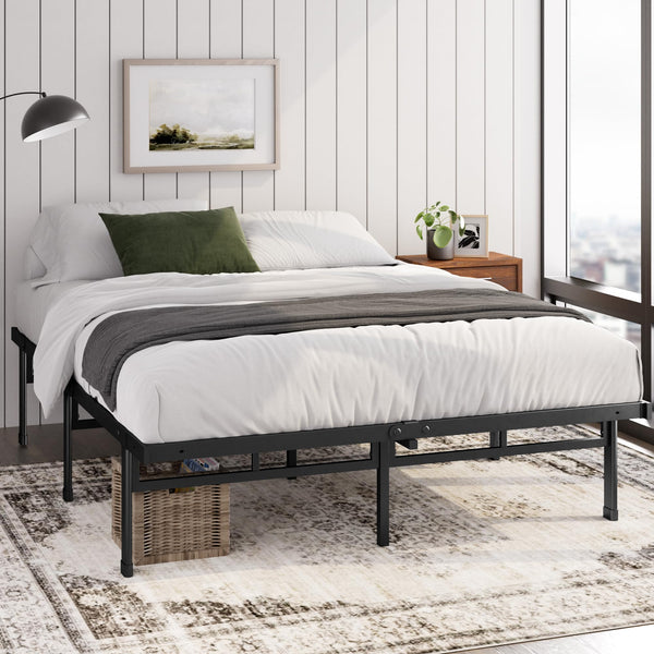 ZINUS Justin Double Bed frame - Bed 135x190 cm - 36cm Height - Metal bed frame with Underbed storage and steel slat support - Black