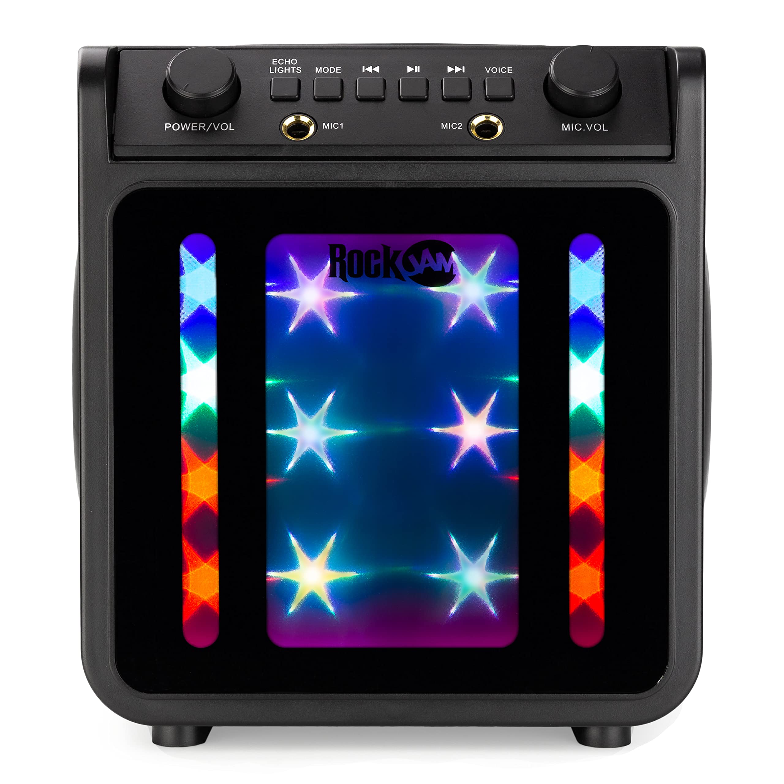 RockJam 10-Watt Rechargeable Bluetooth Karaoke Machine with Two Mics, Lightshow & Voice Effects