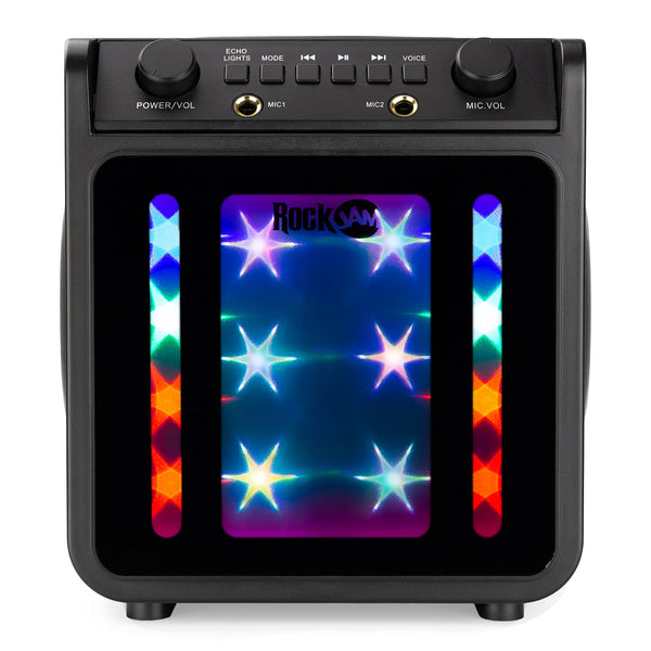 RockJam 10-Watt Rechargeable Bluetooth Karaoke Machine with Two Mics, Lightshow & Voice Effects
