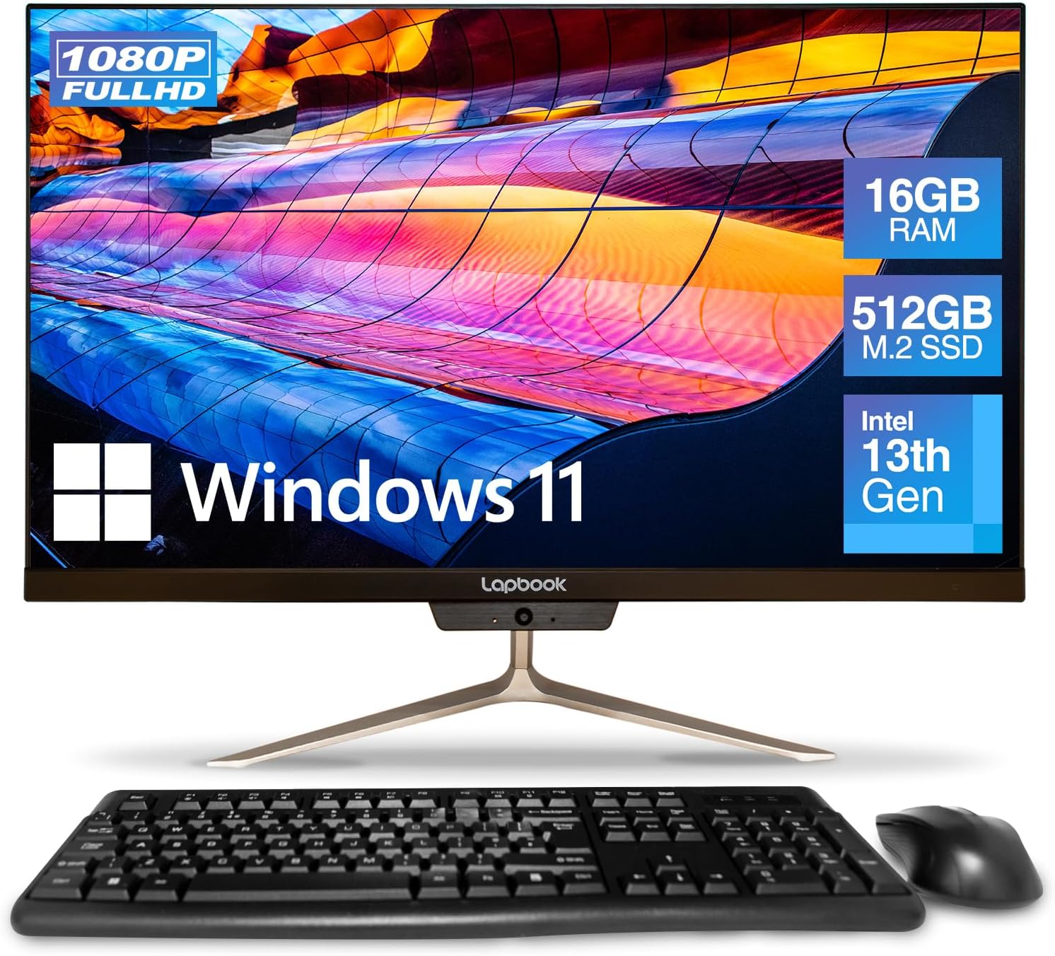 23.8" Full HD All in One Desktop Computer - 16GB RAM, 512GB SSD, Windows 11, Intel 13th Gen, Dual-Band WiFi, HDMI, USB 3.0, FHD IPS Display - AIO PC with Wireless Keyboard, Mouse, 2MP Web Camera