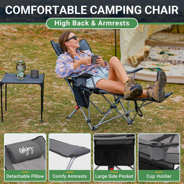 #WEJOY Camping Chairs Folding Recliner Chair Adjustable with Detachable Footrest Headrest Cup Holder Lightweight Portable Reclining Camp Chair Fold Up Chair for Outdoor Beach Garden, Cyan Set of 2