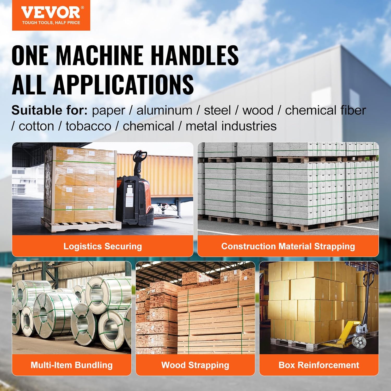 VEVOR Pneumatic Strapping Tool, for 3/4"-1" Width PET Plastic Belt, Packaging Strapping Machine, Handheld Baler, Automatic Packaging Machine with 4000N Max Tension, Portable Banding Strapping Kit