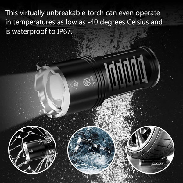 Jayxinli Torches LED Super Bright 1000000 Lumen Rechargeable, Powerful Torch 3 Light Modes and 10800 mAh Long-Lasting Battery, Zoomable, High Powered, Bright Torch for Camping & Home
