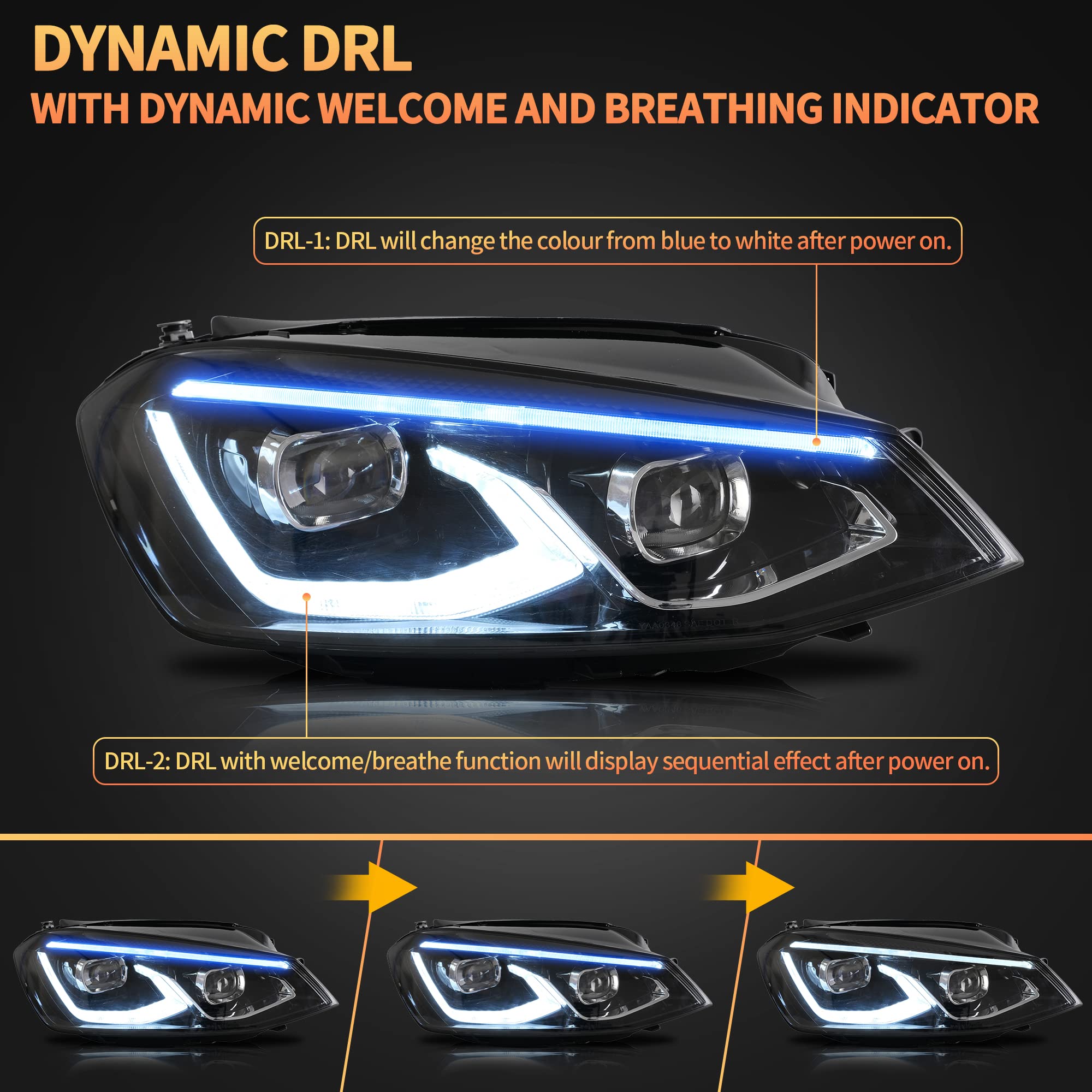 VLAND LED Rear Lights compatible with Golf MK7 Golf MK7.5 Hatchback 2012-2020 [Not fit MK7.5 GTI & R], w/Sequential indicator, Driver & Passenger Side - Red