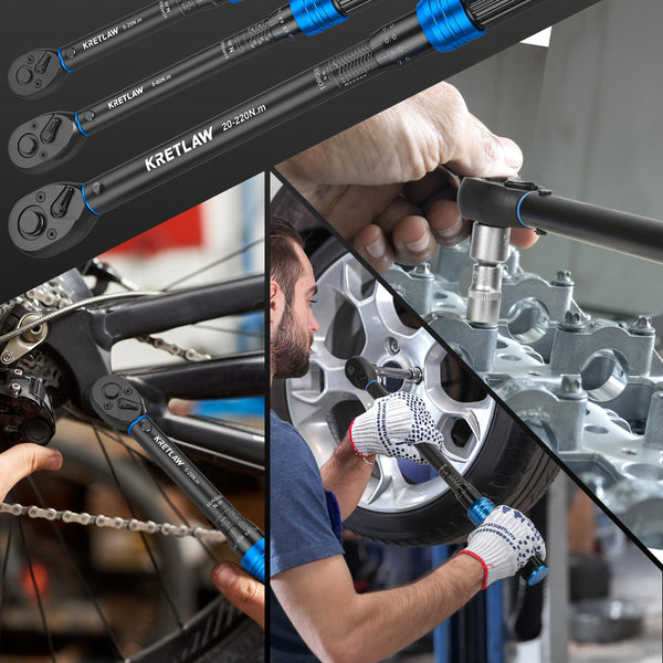 KRETLAW 3/8" Torque Wrench Set 30PCs, 5-60 Nm Drive Click Torque Wrench (72 Teeth ±3% Accuracy) with Extensions, Sockets, Adapter for Bike and Motorcycle Car Truck Maintenance