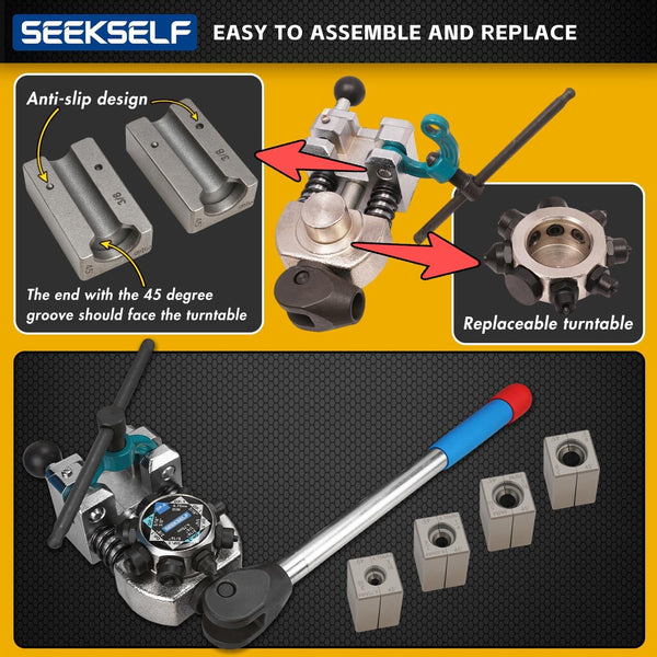 SEEKSELF Professional Brake Line Flaring Tool Kit for 45 Degree Single, Double and Bubble Flares, 3/16", 1/4", 5/16", 3/8" and 4.75mm Steel Copper Metal Tubing, Black