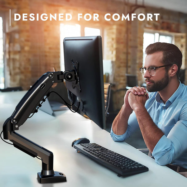 Invision Single Monitor Arm Desk Mount for 19-32 Inch Screens - VESA 75/100mm Stand Desk Clamp - Tool Free Height Adjustment with Tilt Swivel Rotate - Increased Load Capacity from 2-9kg (MX200)