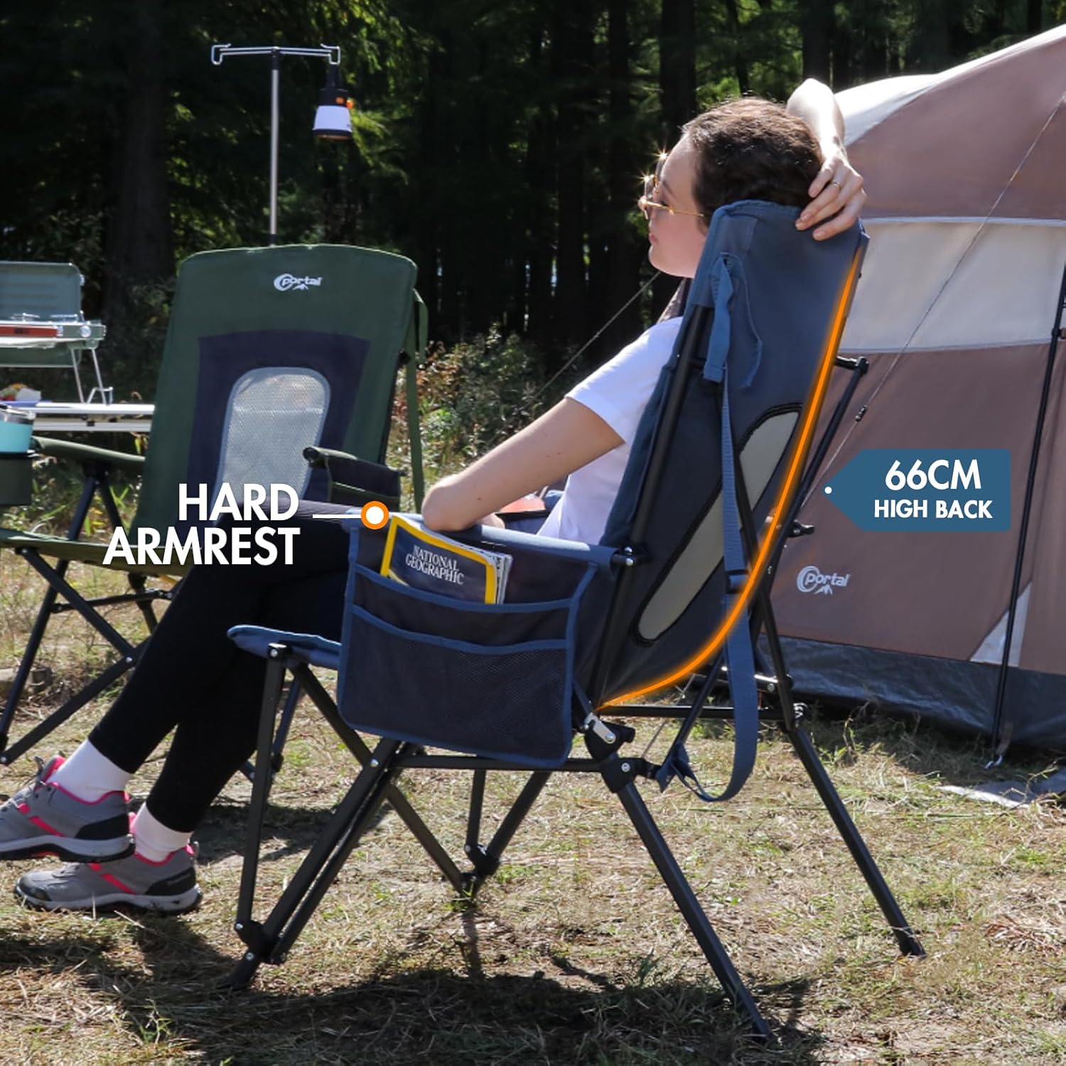 Portal Folding Camping Chair for Adults High Back Heavy Duty 180KG Load Foldable Garden Picnic Festival Collapsible Chair Oversized Hard Armrests Mesh Back Portable for Fishing Beach Patio