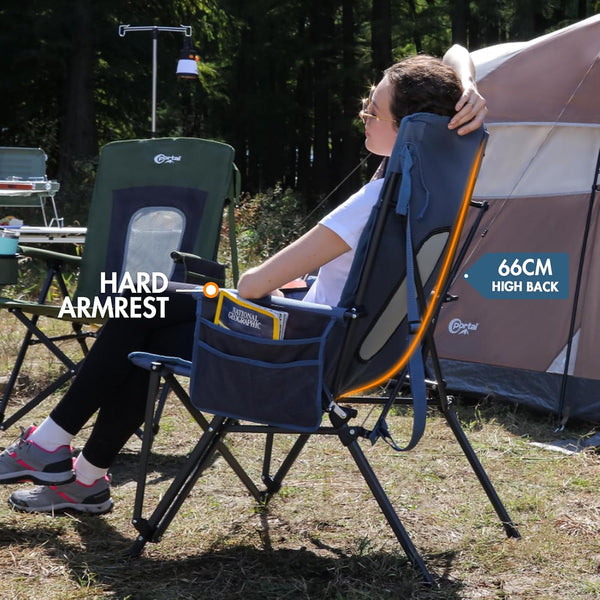 Portal Folding Camping Chair for Adults High Back Heavy Duty 180KG Load Foldable Garden Picnic Festival Collapsible Chair Oversized Hard Armrests Mesh Back Portable for Fishing Beach Patio