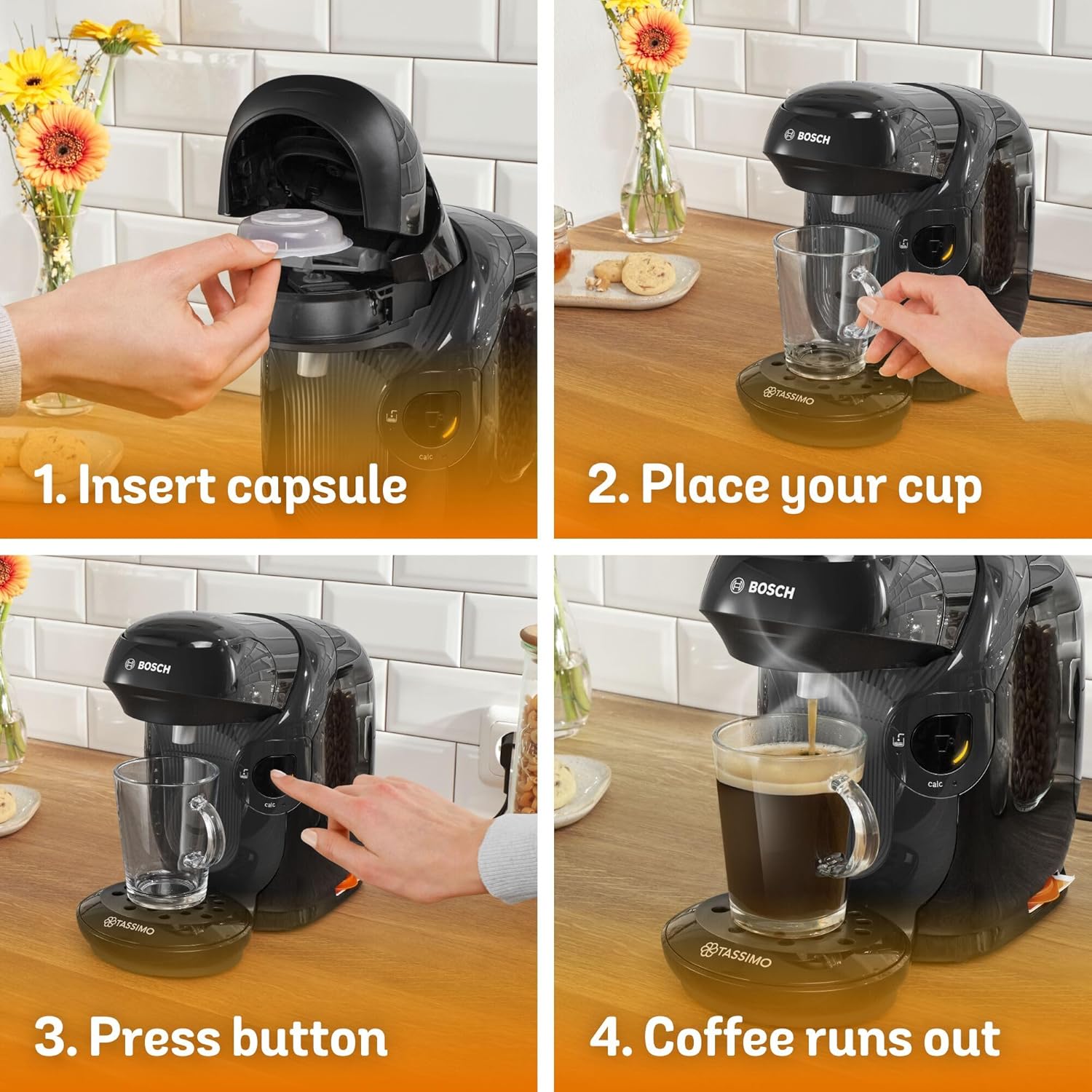 Tassimo by Bosch Style Pod Coffee Machine with Costa Americano & Costa Latte Starter Bundle, TAS1102GB2- Black