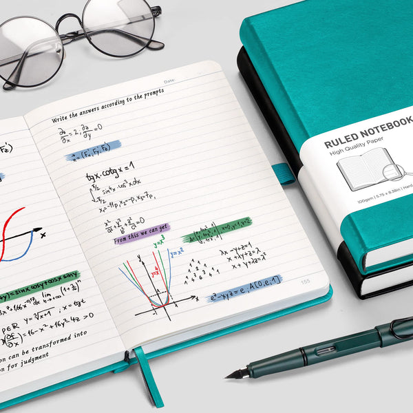 RETTACY Lined Journal Notebook - A5 Note Book Hardcover Thick Notepad 320 Numbered Pages for Writing,100gsm Lined Paper, Leather Hardcover, for Women Men Work Office School,14.5 x 21cm - Black