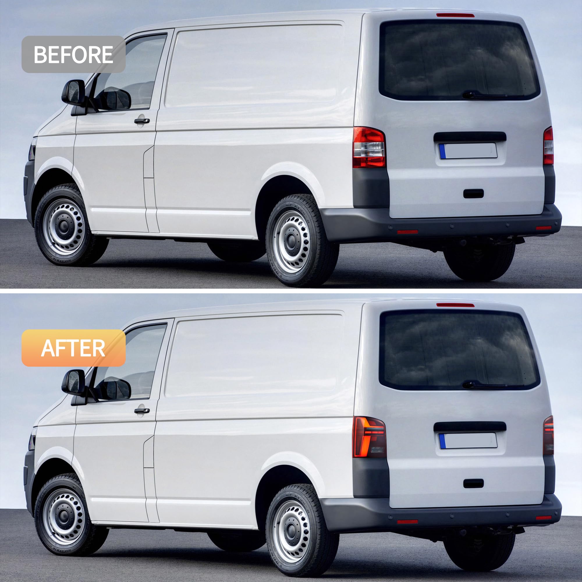 VLAND LED Rear Lights Compatible With Transporter T5 Facelift T5.1 Caravelle Multivan TDI TSI 2010-2014, w/Startup dynamic display, Driver & Passenger Side - Smoked