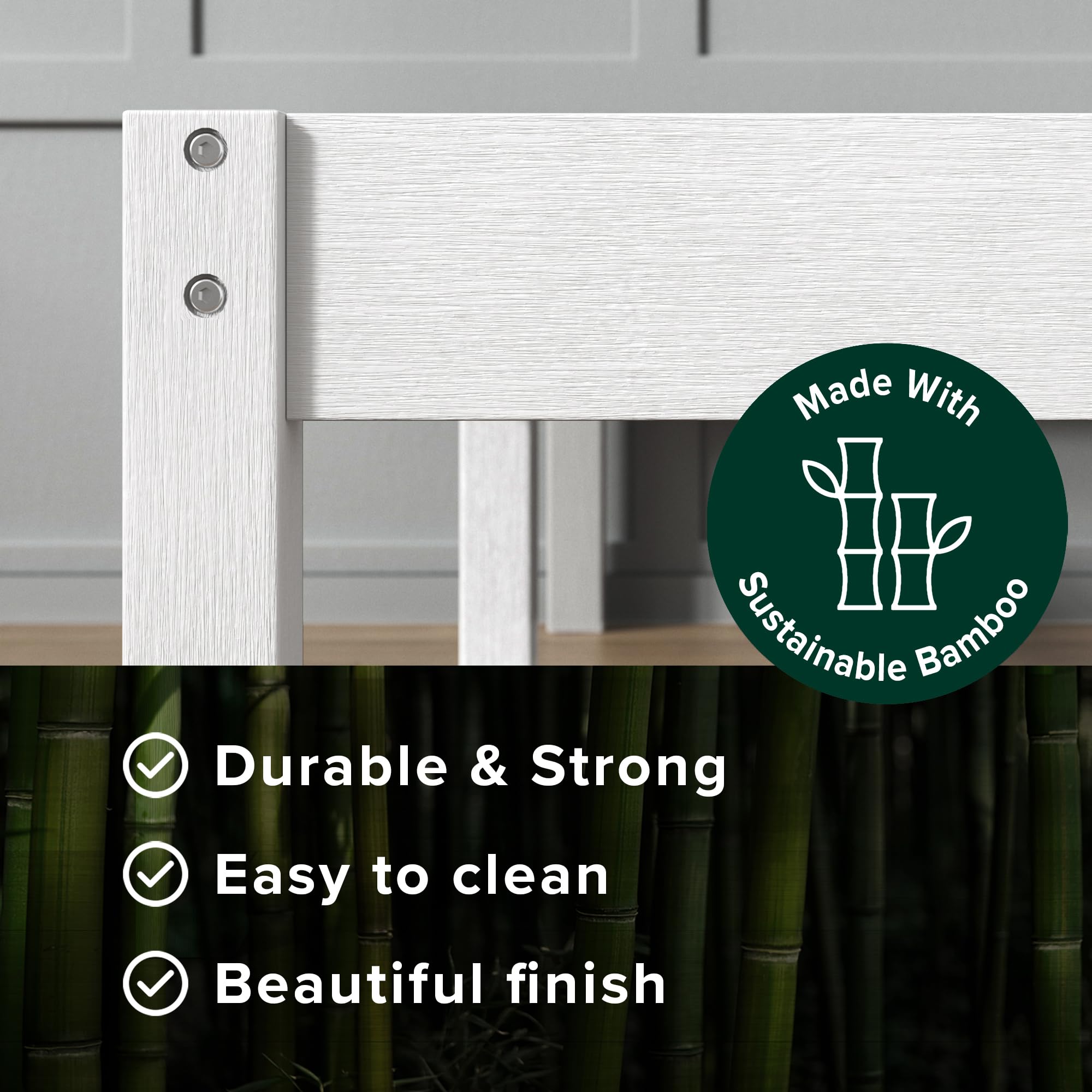 Zinus Ellie Single Bed Frame - Bed 90 x 190 cm - 36 cm Height with underbed storage - Bamboo and Wood Platform Bed Frame with Headboard, Brown