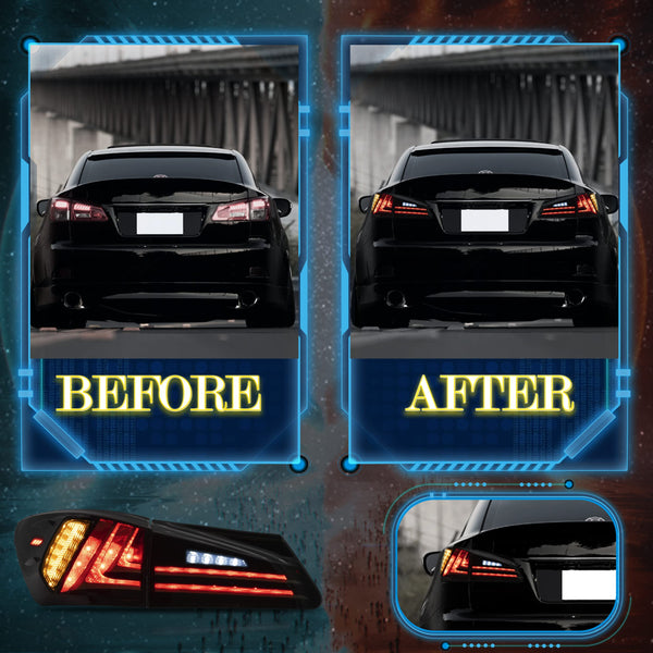 VLAND LED Taillights Fit for Lexus IS250 IS350 2006-2012 Rear Lights withSequential Turn Signal, Smoked