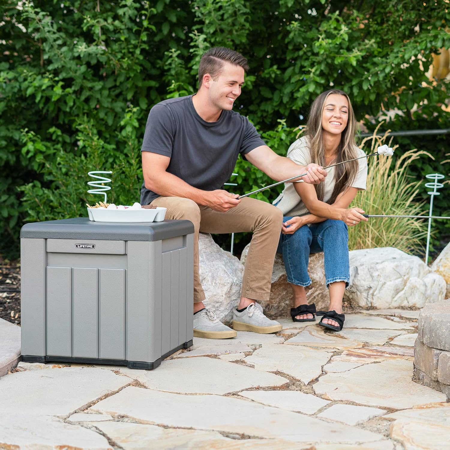 LIFETIME Outdoor Storage Box, 51 x 51 x 51 cm, 95 Litre, Square Storage Chest, UV Protection, Storage Bench, Large Toy Chest, Patio Furniture, Garden Cabinets