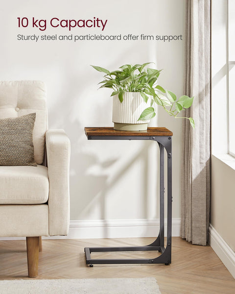 VASAGLE C-Shaped Side Table, Bedside Table, Sofa Side Table, Coffee Table, with Metal Frame, Industrial, for Living Room, Bedroom, Rustic Brown and Black LET350B01
