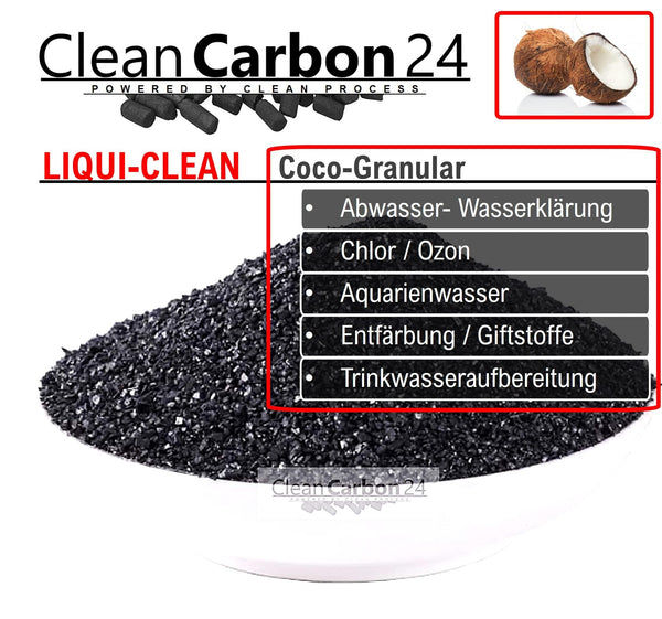 10 litres of activated carbon granulate from coconut shells for water treatment (0.6-2.36 mm/8 x 30 mesh) [energy class A]