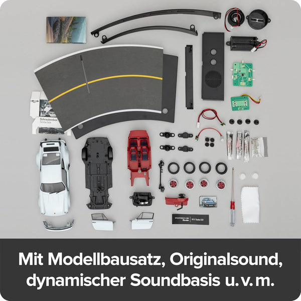 FRANZIS 67322 Porsche 911 Turbo Advent Calendar Model Kit 1:24 Scale Including Sound Base and 52-Page Accompaniment Book