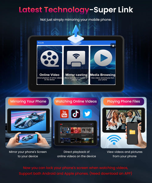 Wireless Carplay Android Auto Screen Portable Car Stereo, Hodozzy 7 Inch HD IPS Touch Screen Car Radio with OTA SuperLink/Mirror Link/Bluetooth/Voice Control/AUX/FM Transmitter+HD Backup Camera