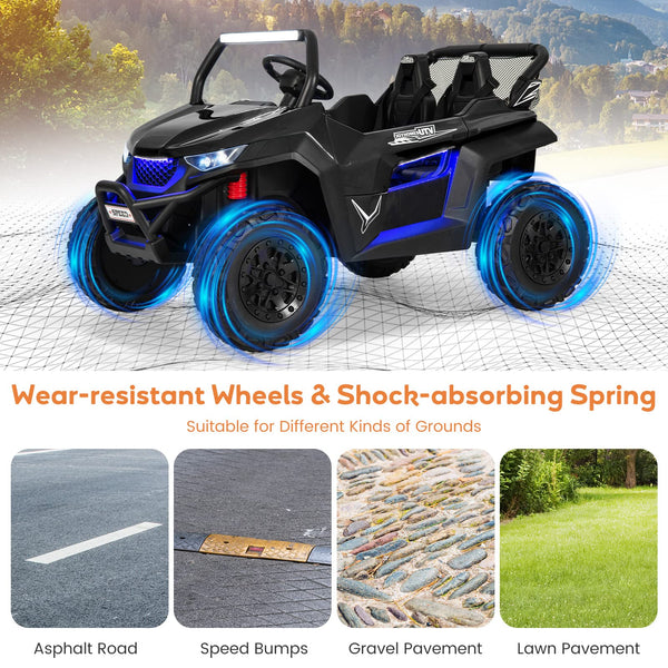 Kids Electric UTV, 2-Seater 12V Battery Powered Toy Car with Remote Control, Lights, Bluetooth, MP3, USB, FM, High/Low Speed & Suspension Spring, Children Ride on Car for 3-8 Years Old (Yellow)