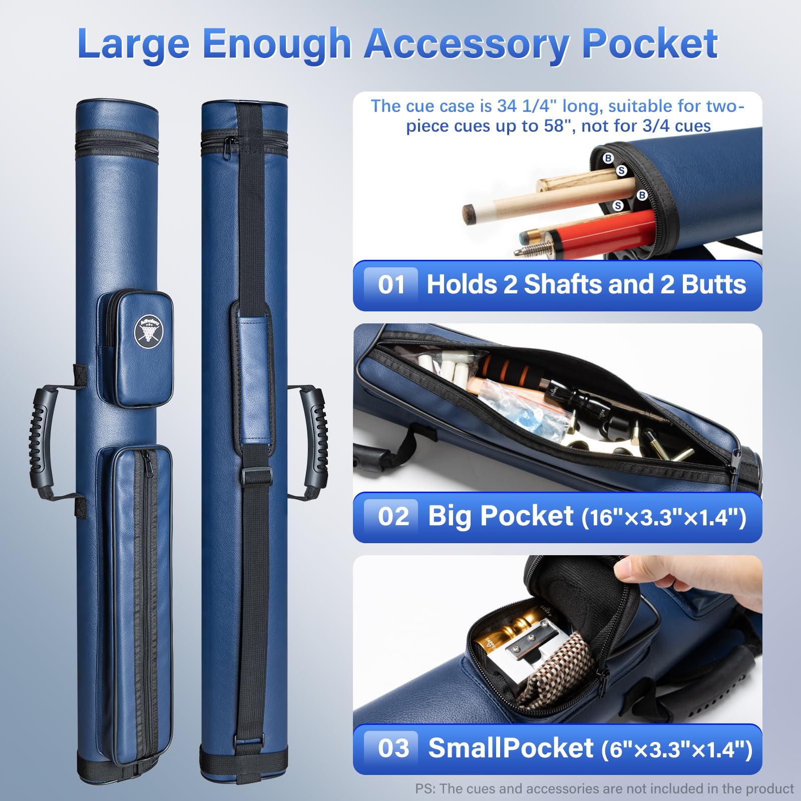 Adhafera Pool Cue Case, 2 X 2 Hard Snooker Cue Case, Made of Faux Leather Pool Cue Accessories (Not for 3/4 Cues)