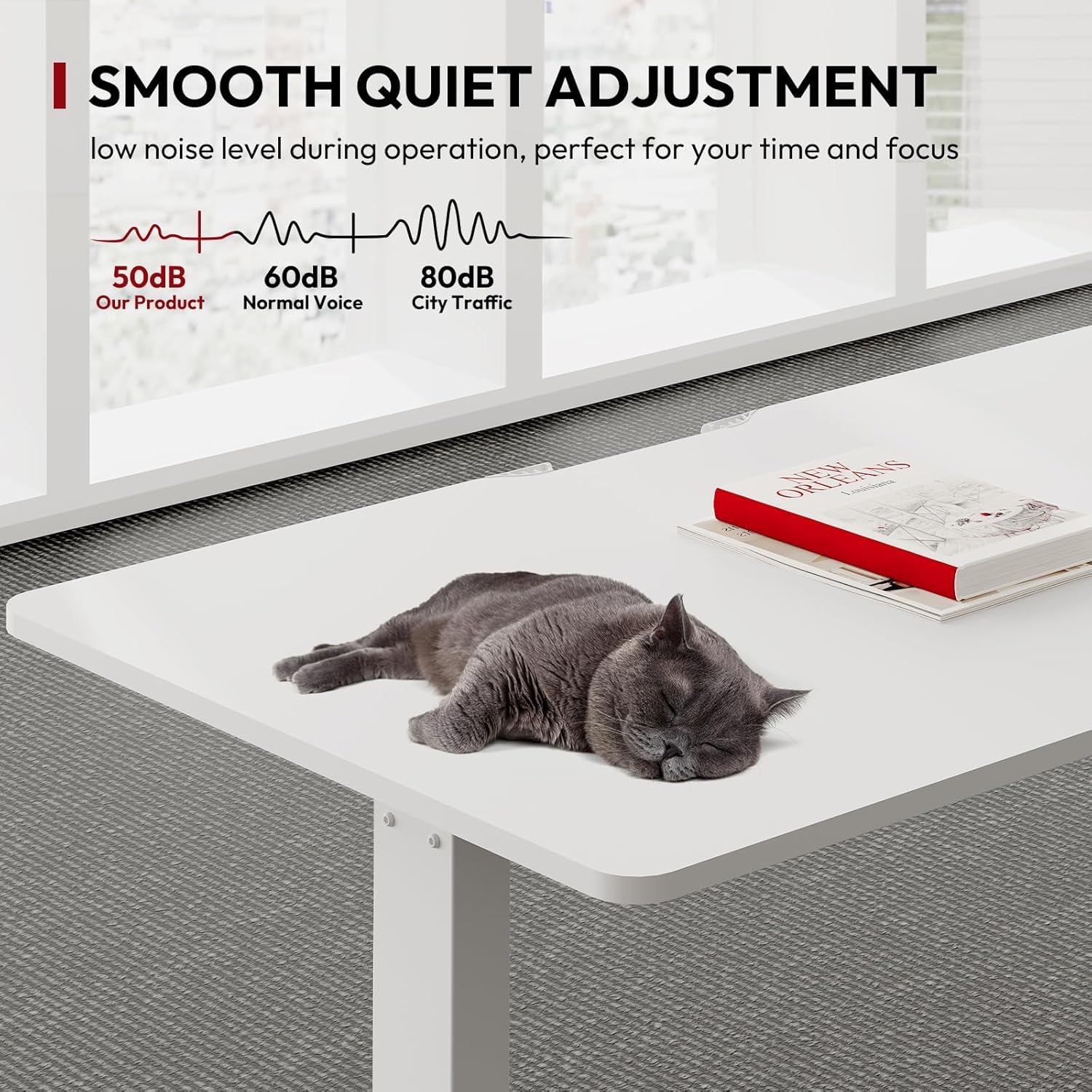 SANODESK QS1+140 * 60 Electric Standing Desk Height Adjustable Standing Desk With Memory Smart Panel Sit Stand Table With Hooks and Cupholder for Home Office （Black Frame+ Black Desktop）