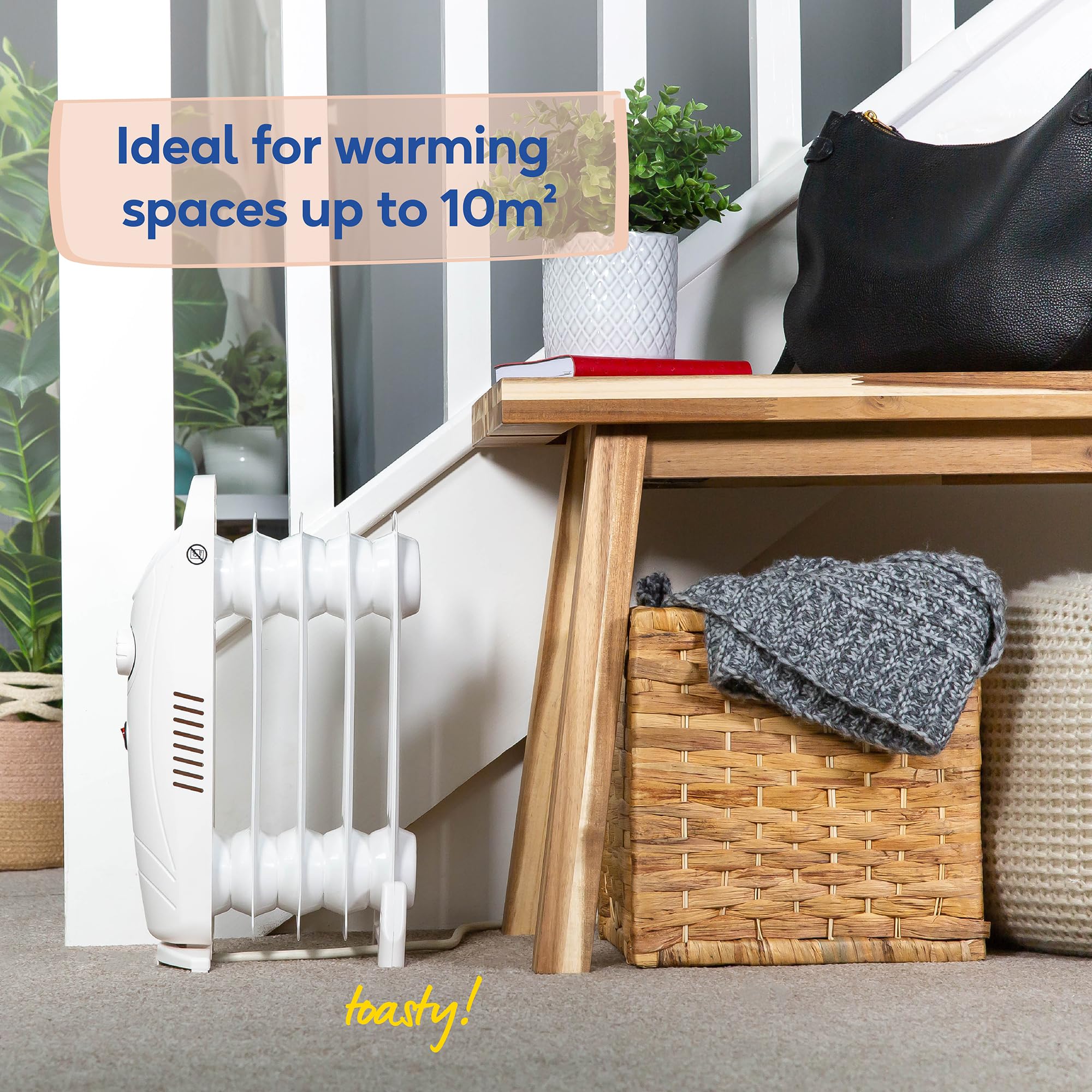 Russell Hobbs 1500W/1.5KW Oil Filled Radiator, 7 Fin Portable Electric Heater - White, Adjustable Thermostat with 3 Heat Settings, Safety Cut-off, 15 m sq Room Size, RHOFR5001, 2 Year Guarantee