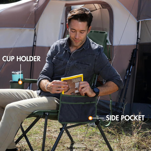 Portal Folding Camping Chair for Adults High Back Heavy Duty 180KG Load Foldable Garden Picnic Festival Collapsible Chair Oversized Hard Armrests Mesh Back Portable for Fishing Beach Patio