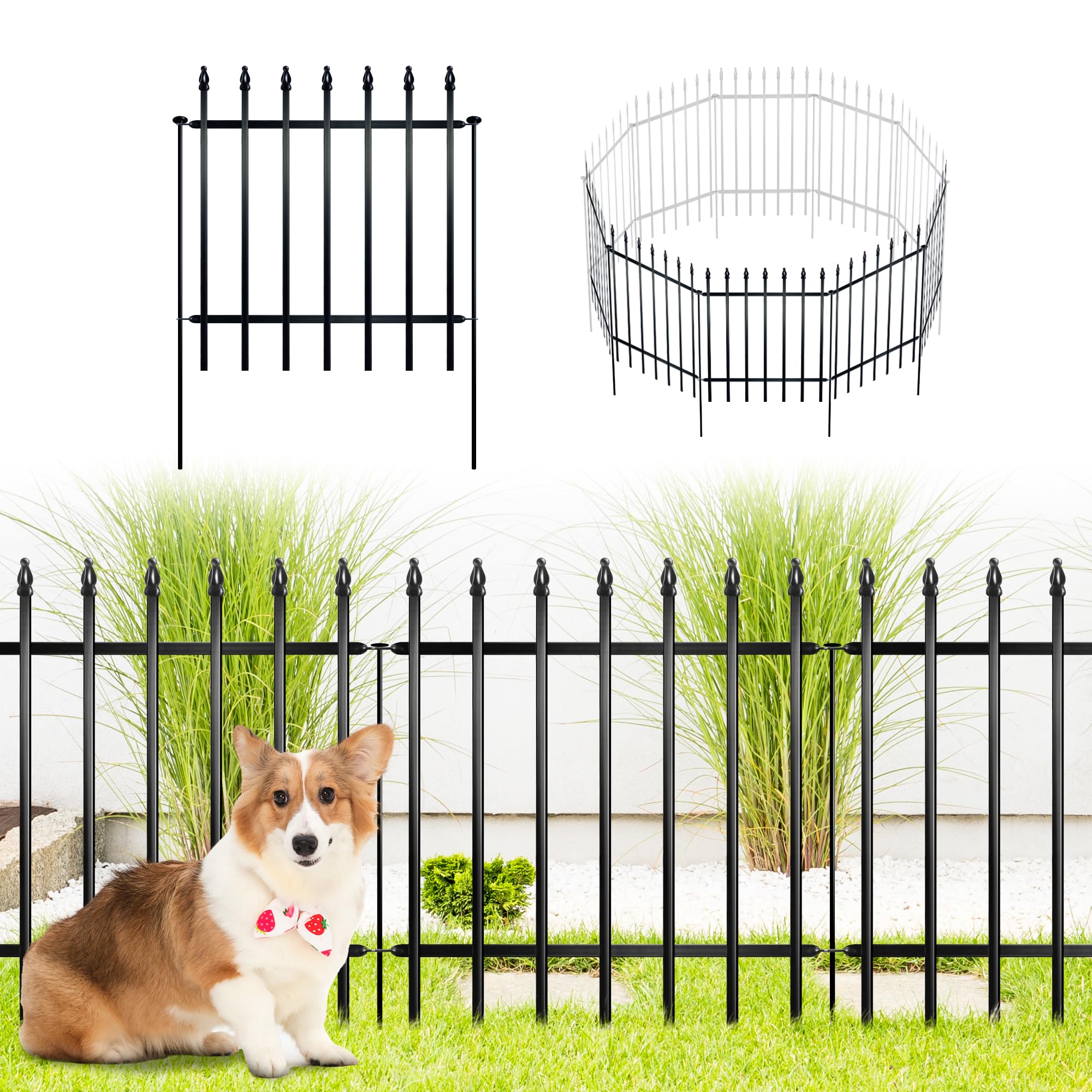 ARIFARO Decorative Metal Garden Fence 61cm high x 61cm Wide 5 Pack, Animal Barrier for Dog Pet, Border Garden Fencing for Outdoor Patio Lawn Yard