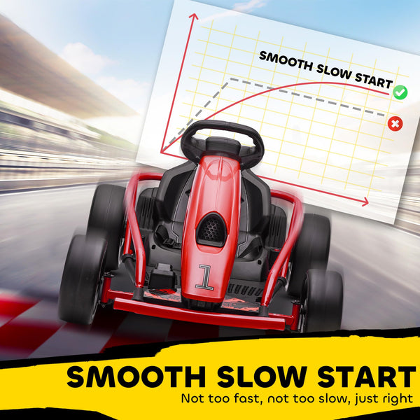 HOMCOM 24V Electric Go Kart for Kids, Ride-On Racing Go Kart with Slow Start, Music, Horn Honking and Safety Belt, for 8-12 Years Old, Blue