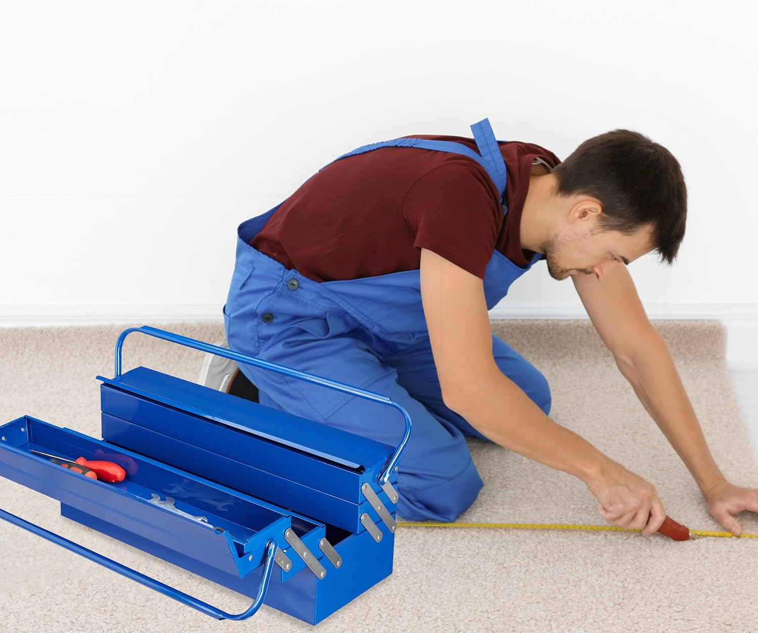 Relaxdays Empty Tool Box, 5 Compartments, With Handle, Metal, Lockable, Toolbox, HWD 21 x 53 x 20 cm, Blue