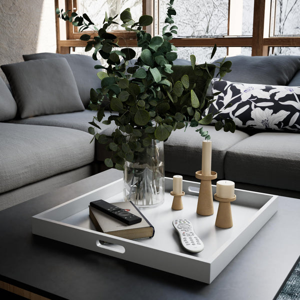 Hanobe Square Large Ottoman Tray: Modern Extra Large White Serving Decorative Trays with Cutout Handles for Living Room Coffee Table Home, 20"