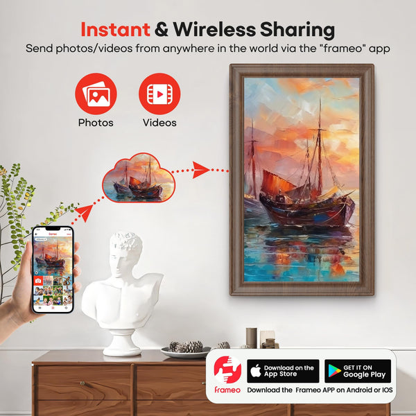 Frameo WiFi Digital Photo Frame 10.1 Inch - 1280x800 HD IPS Touch Screen Picture Frame Electronic, 32GB Memory, Auto Rotate, Wall Mountable, Digital PictureFrame for Sharing Photos and Videos