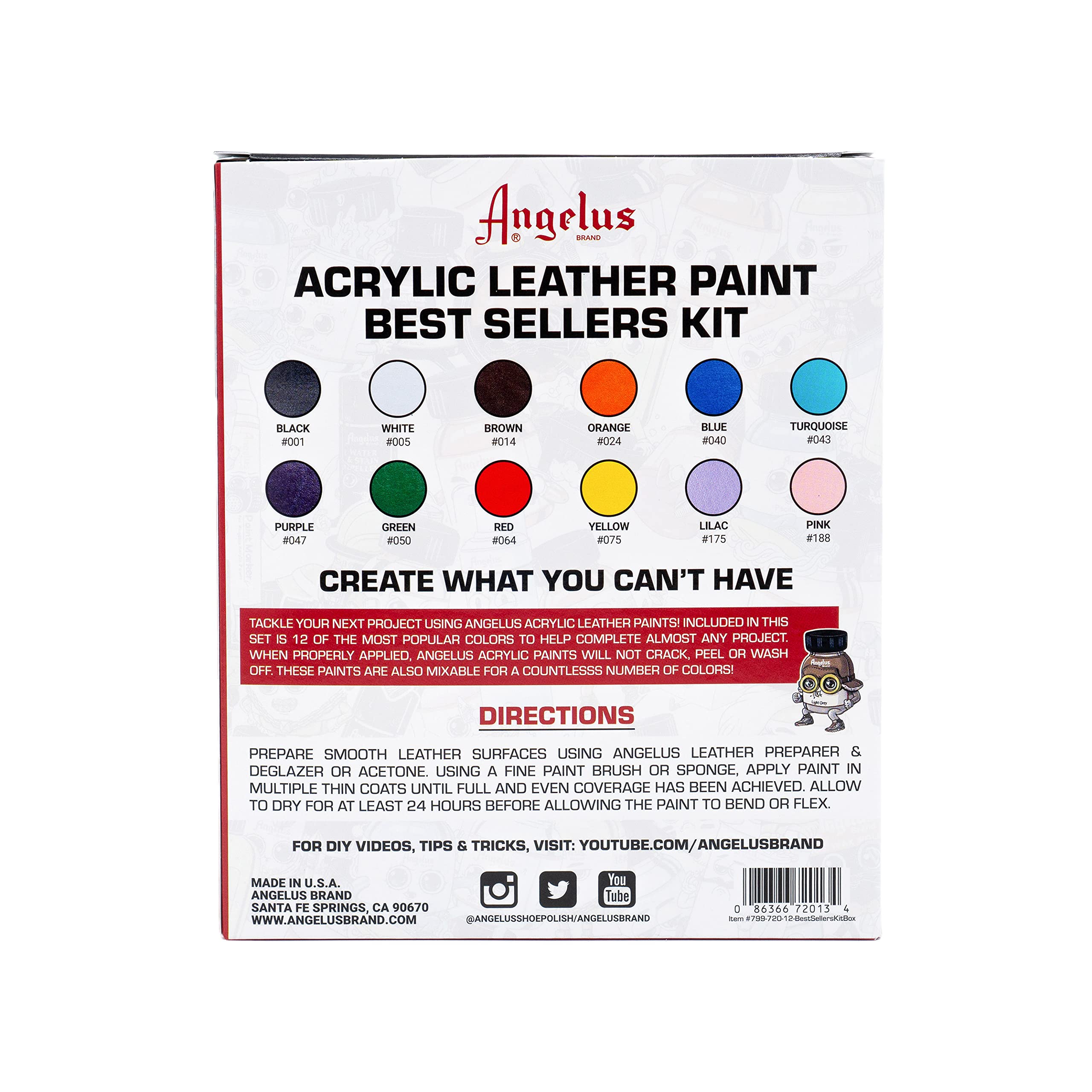 Angelus Leather Paint Set Of 12 1 Oz