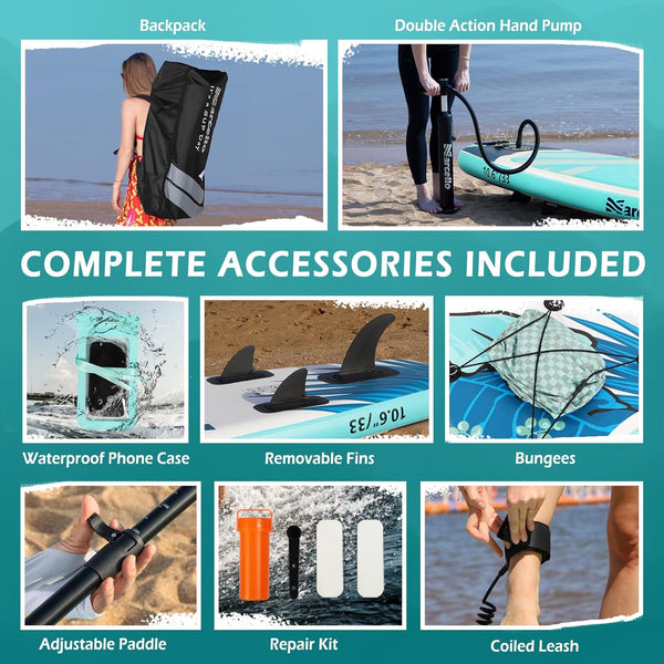 Inflatable Stand UP Paddle Board, 10’6 x 33” x 6” Paddle Board with Backpack, Pump, non slip Mat, Phone Case Ultra-Light Paddle Boards for Adults