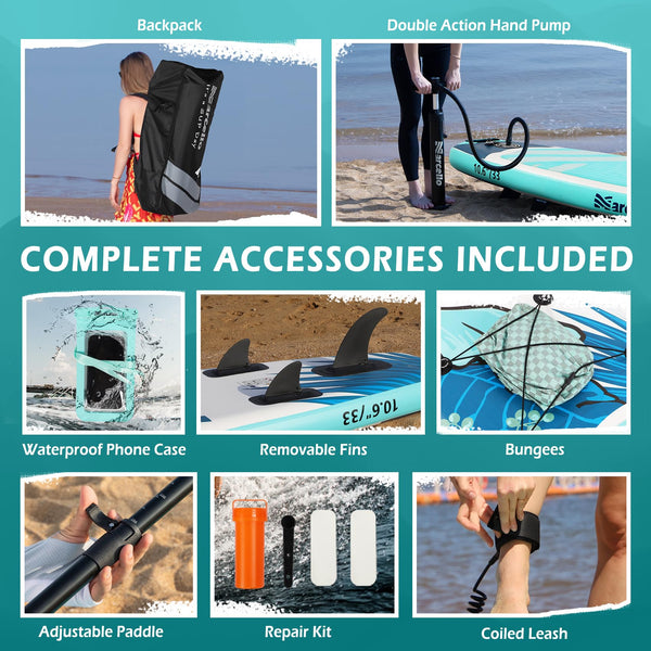 Paddle Board, Inflatable Stand Up Paddle Board, 10‘6/11' ×33"×6" Ultra-light SUP Board with Hand Pump, Leash, Repair Kit, Waterproof Phone Case and Waterproof Bag, Paddle Board for Adults