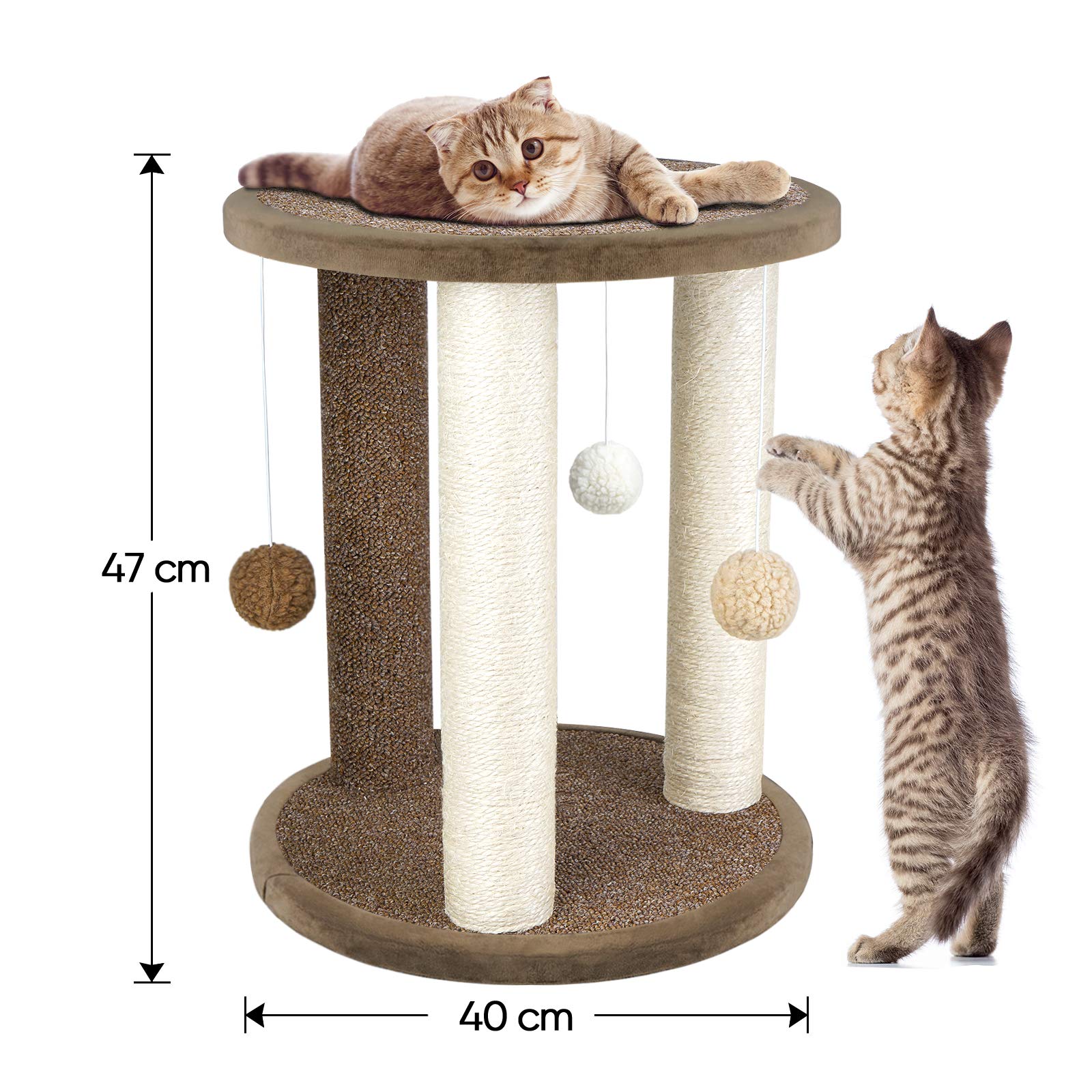 Aibuddy Cat Scratching Post, Scratching Tower with 3 Scratcher Posts?Carpeted Base Play Area and Perch (Cat Interactive Toys, Dangling Ball,East to
