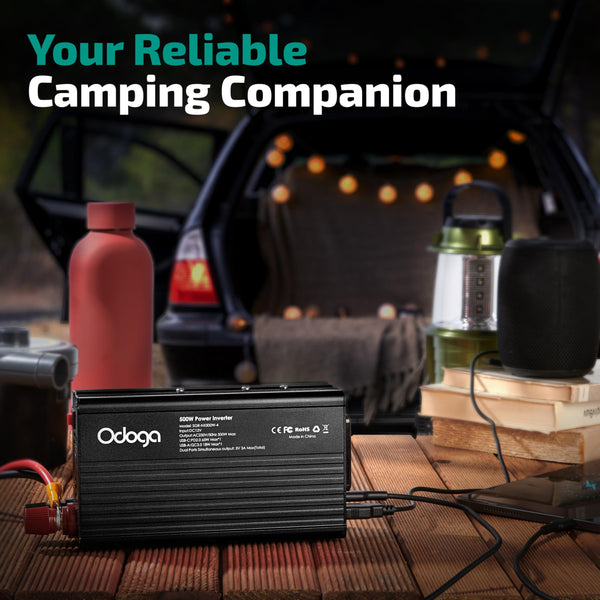 Odoga 300W Car Power Inverter 12V to 240V / 230V Converter, USB-A and USB-C 3A Charging Ports - Charge Your Laptop, iPad, iPhone, Tablet, Consoles & More - Durable and Powerful - Black Aluminum Body