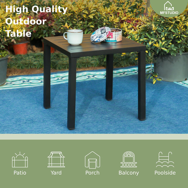 MFSTUDIO Garden Table, Metal Square Coffee Table, Tea Bistro Side Table, Small Outdoor Table, Weather Resistant, Black