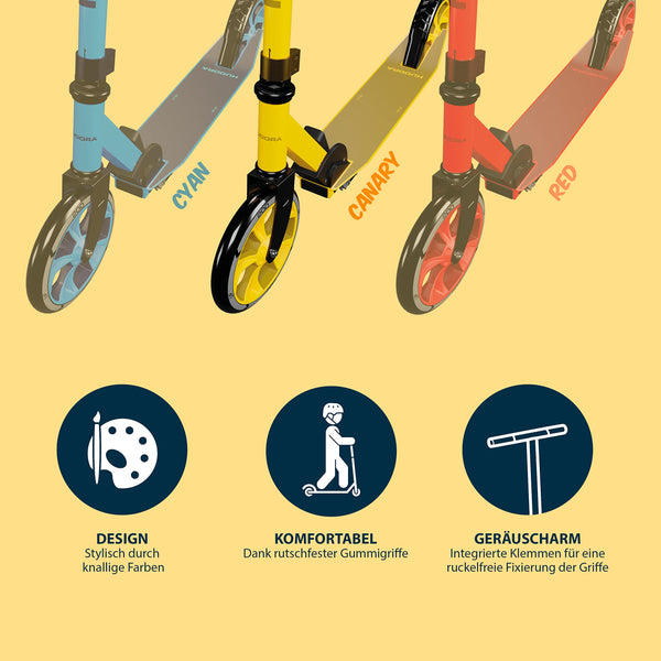 HUDORA Scooter Up 200 - Quiet aluminium scooter for up to 100kg - Adjustable in height & foldable kick scooter - Jolt-free kick scooter for children /