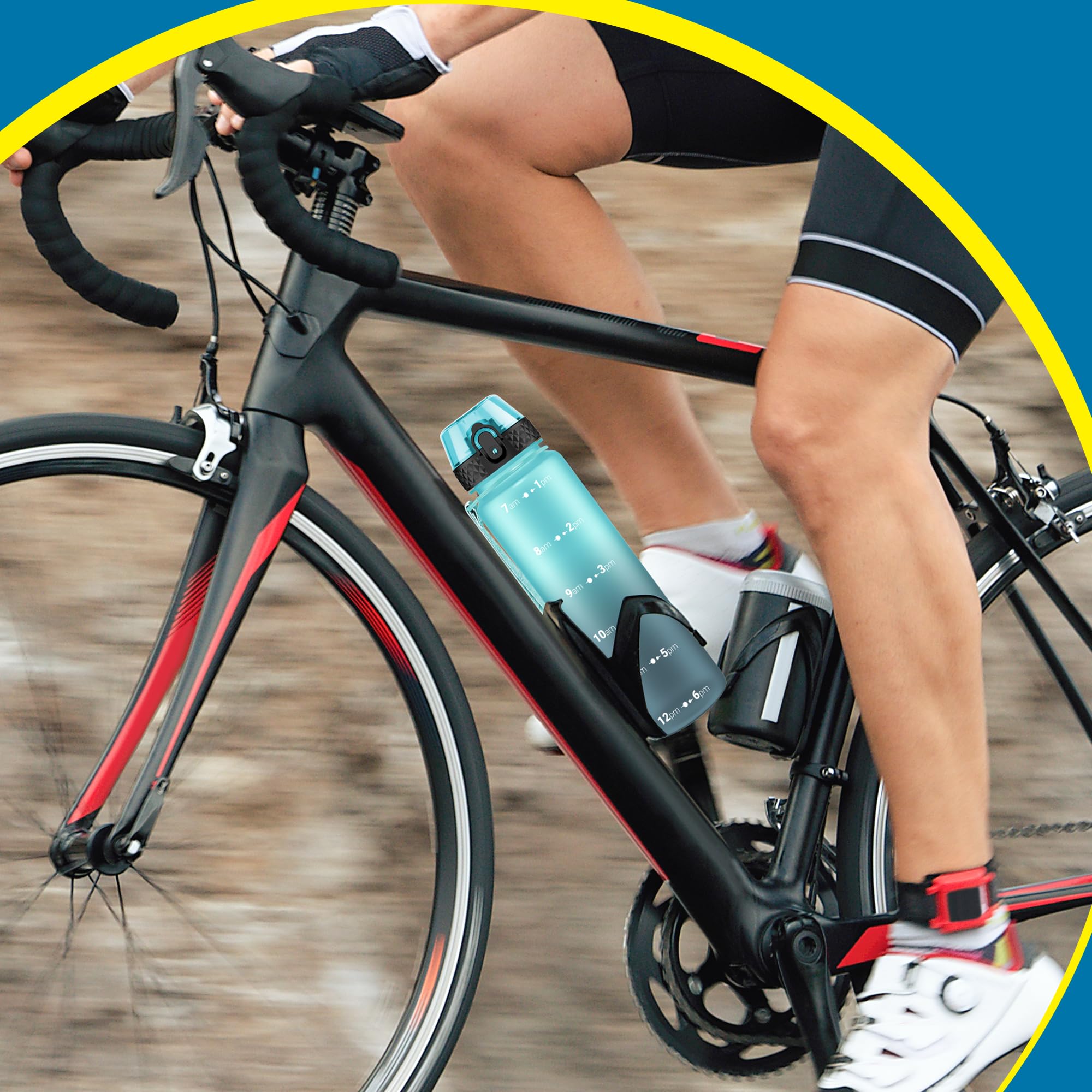 OLDLEY 1L/32oz Sports Water Bottle, 1000ml Motivational Drinks Bottle with Time Markings Leak Proof Drink & Lock Cover & No Straw, BPA Free for Adults Women Men Gym School Cycling Running Hiking