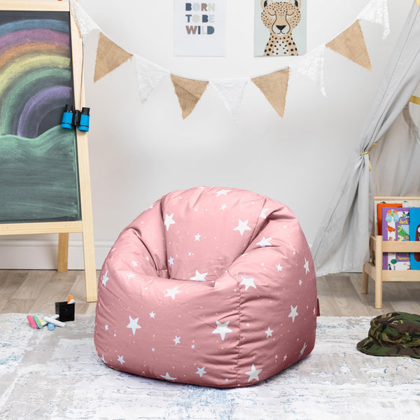 icon Star Print Kids Bean Bag, Pink, Kids Bean Bag Chair with Filling Included for Girls and Boys, Childs Chair, Beanbags for Children, Nursery D?cor,