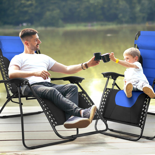KEPLIN Set of 2 XXL Premium Heavy Duty Padded Zero Gravity Chairs - Luxurious Garden Recliners, Adjustable Headrest, Cup & Phone Holder, Foldable, Easy to Clean Patio Sun Loungers(Black)