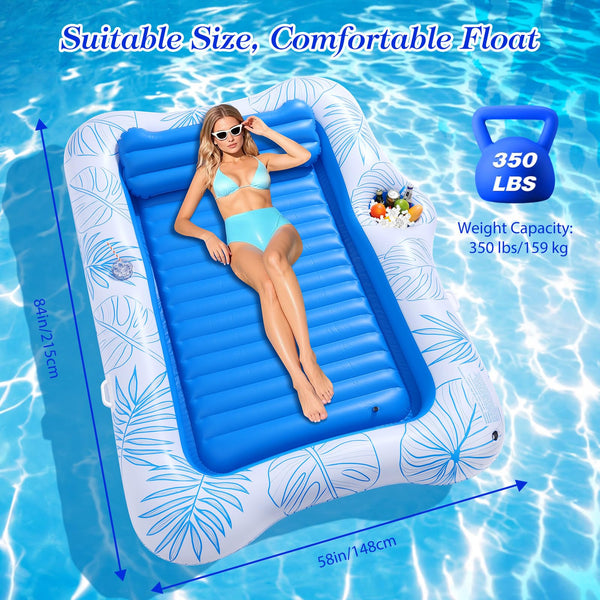MoKo Pool Floats Adult, Floating Bed with Ice Bar, Tanning Bed Pool Raft Inflatable Lounger with Drink Holder Tanning Chair Inflatable Pool Toys for Party Beach Backyard