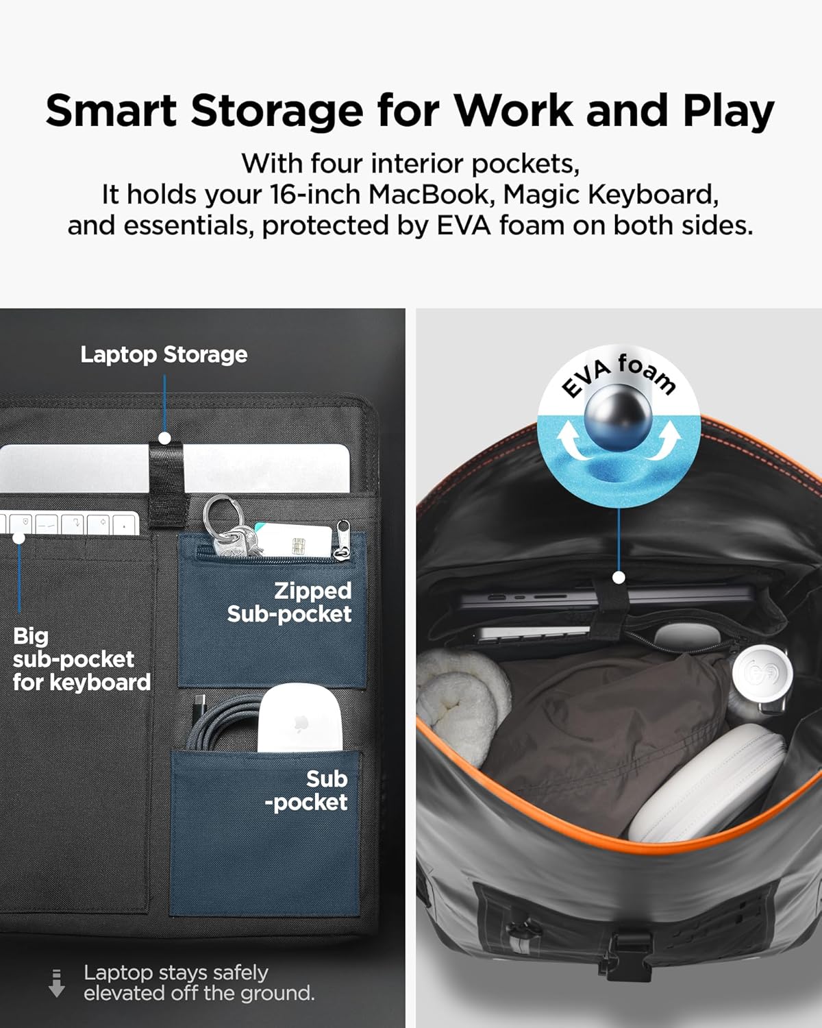 Spigen Waterproof Backpack IPX6 35L Roll Top Travel Rucksack Fits up to 16 Inch Laptop, Multi-Compartment Bag Ventilated Back, Chest Strap Hiking, Camping, Swimming, Canoeing, Fishing – Black