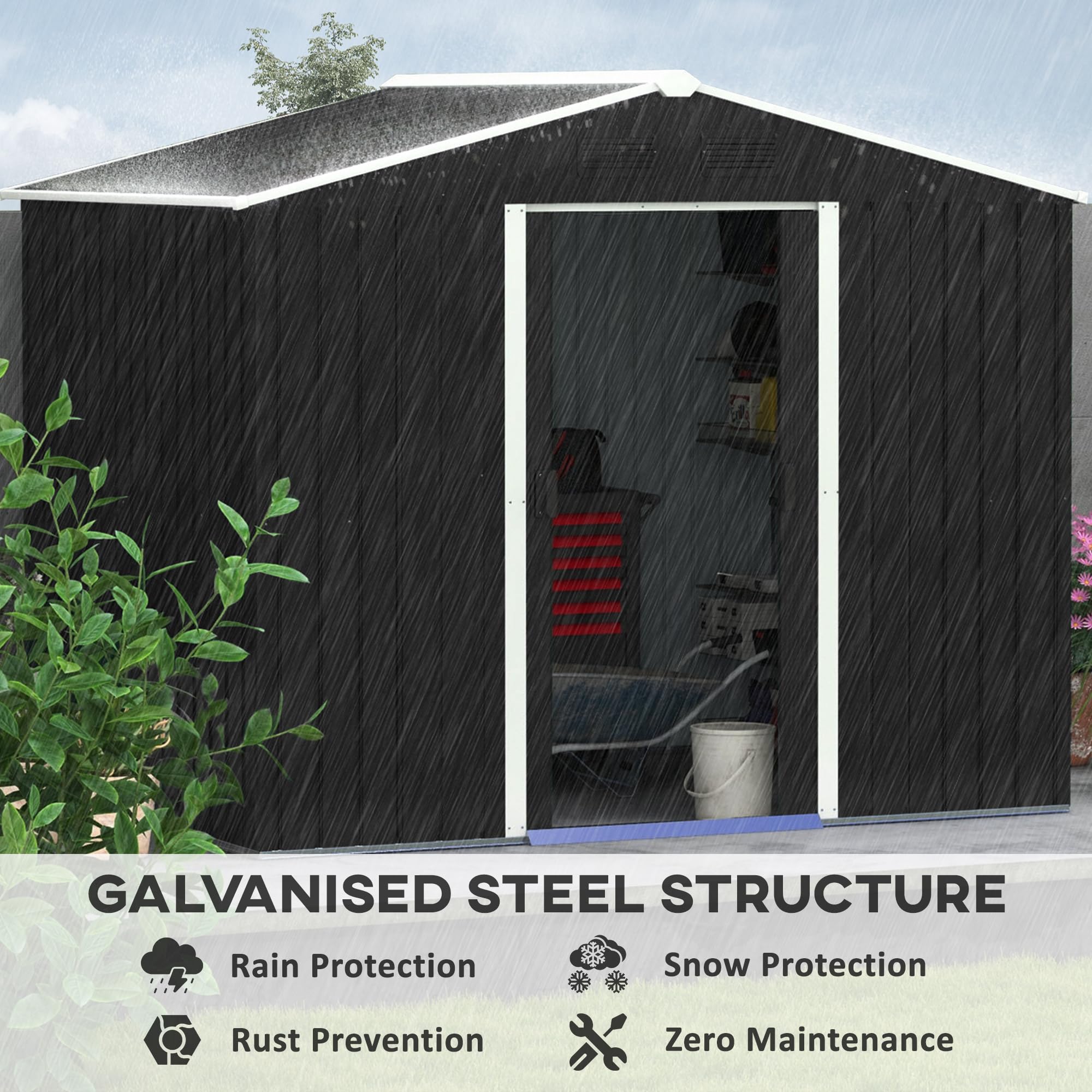 Outsunny 7.7 x 5.7ft Metal Garden Shed with Ventilation Slots and Sliding Doors, Galvanised Outdoor Tool Storage House, Grey
