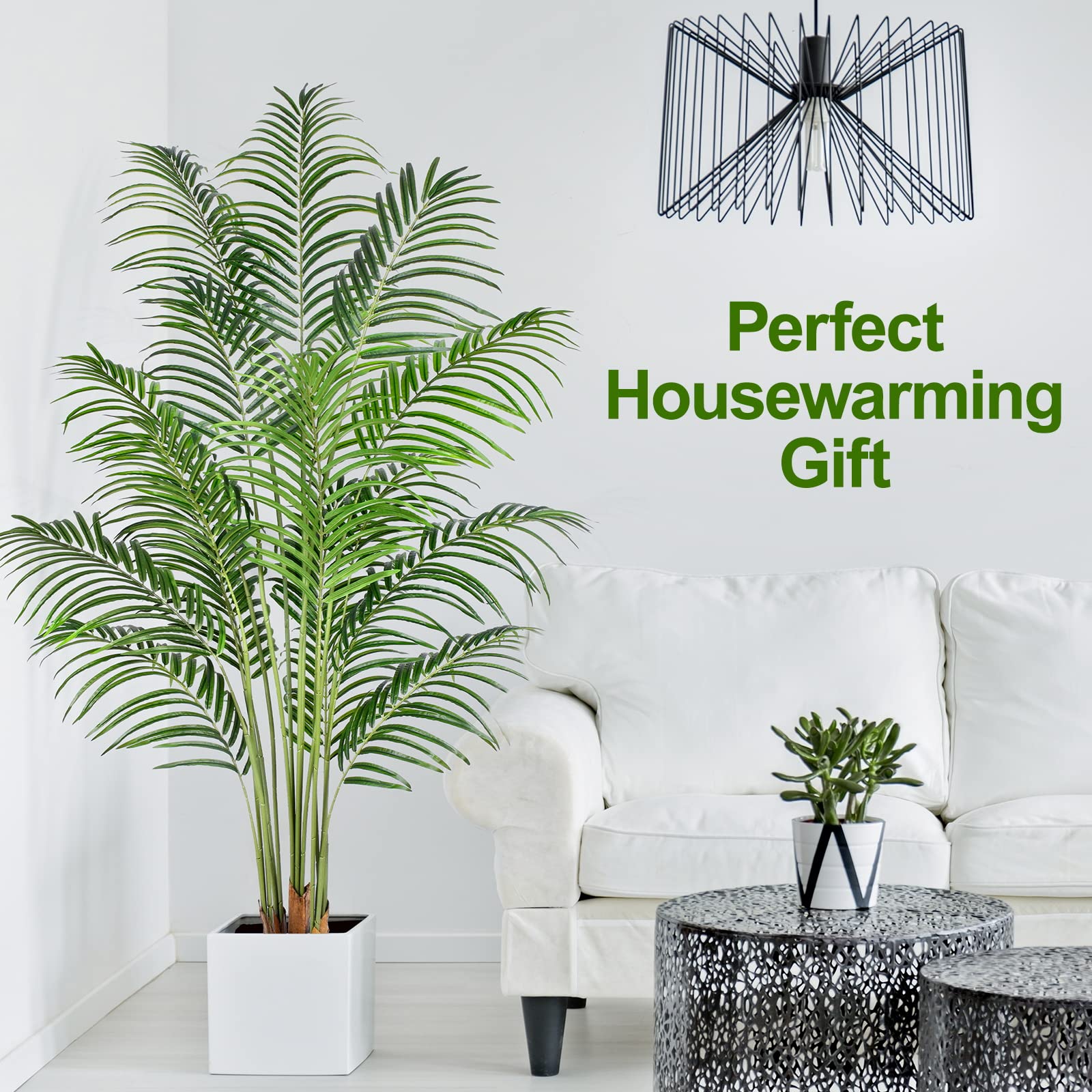 Keeplush 180cm Artificial Palm Tree Indoor Plant Tall Fake Tropical Paradise Palm Tree in Pot with Real Bark Design Faux Areca Palm Tree for Home