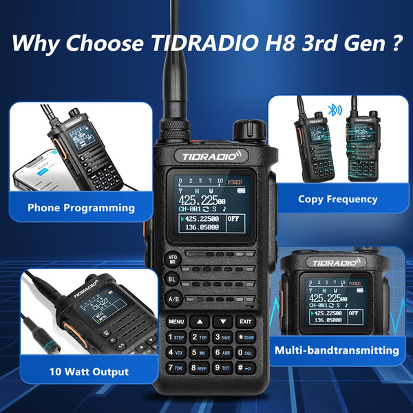 (3rd Gen) TIDRADIO TD-H8 10w Ham Radio, Wireless Programming Walkie Talkies, Airband Reception Two Way Radio,Rechargeable 2500mAh USB-C Batteries Walkie Talkies for Adults Long Range-Back,1 Pack