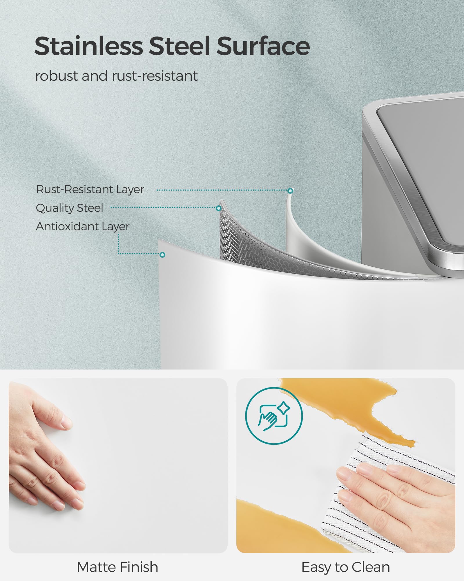 SONGMICS Dual Rubbish Bin, 2 x 30 L Recycling Bin with 15 Rubbish Bags, 2-Compartment Metal Pedal Bin with Lids and Plastic Inner Buckets, Soft Closure, Slate Grey LTB060G01