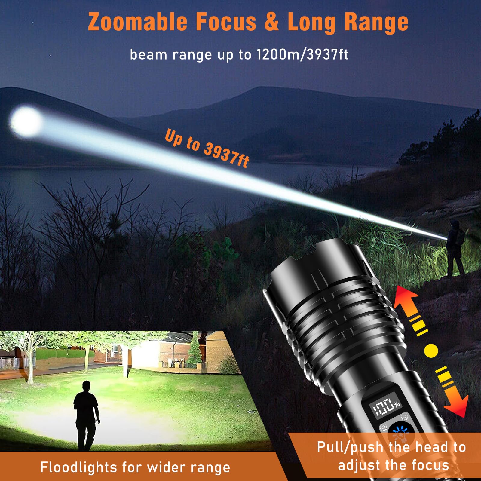 Shadowhawk Torches LED Super Bright Rechargeable, Flashlight 500000 Lumens XHM77.2 Torches Battery Powered, Powerful Tactical Flash Light Torch, USB Hand Torch for Dog Walking Camping Emergency Gift